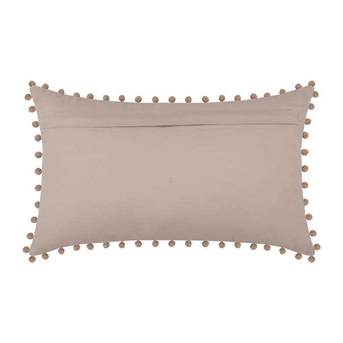 Coussin rectangulaire en coton déhoussable à pompons - Naturel