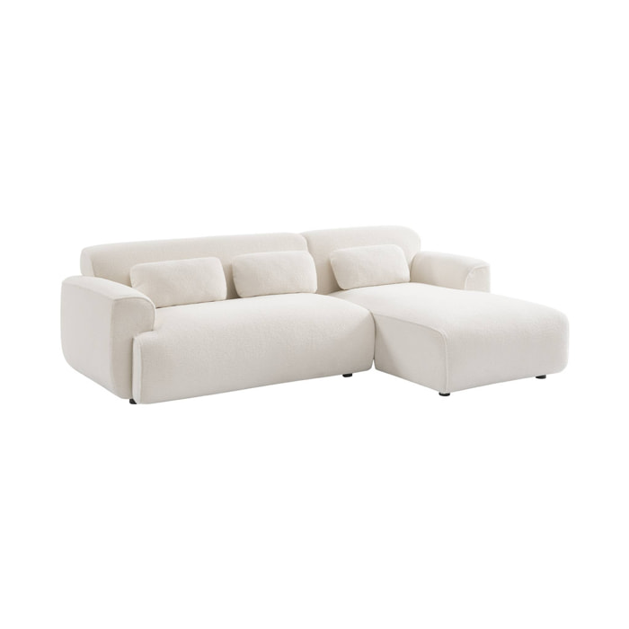 Canapé 3 places. angle droit. tissu bouclette. Wallas. L 196 x P 151 / 91 / x H 73cm