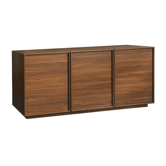 Buffet effet bois 3 portes noyer L 160 x P 43 x H 75cm - Kuba