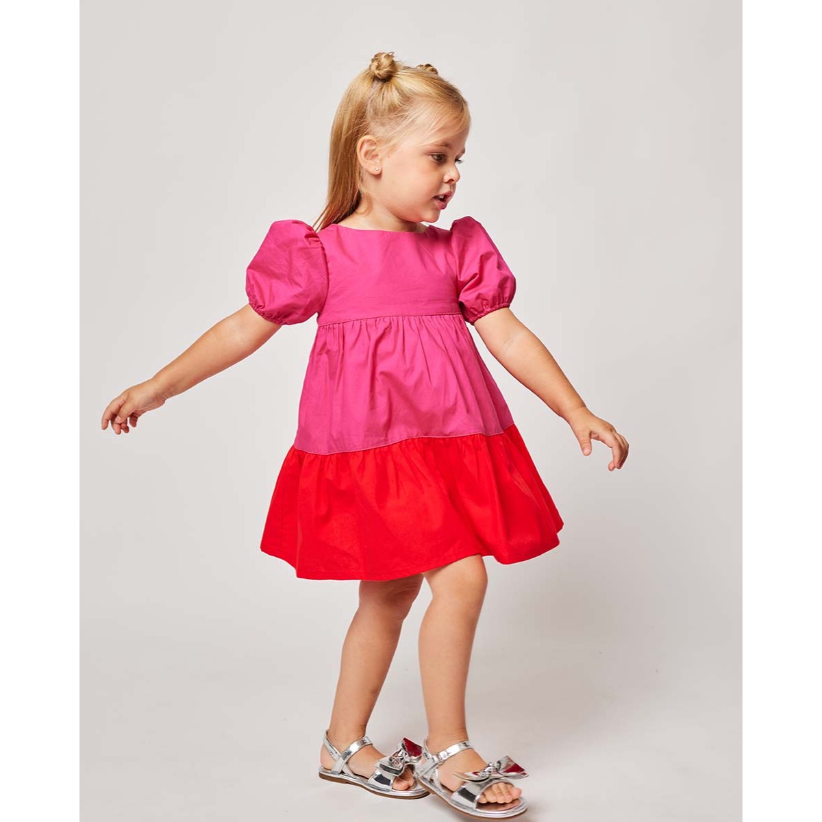 VESTIDO FUCSIA Y ROJO