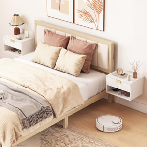 Juego de 2 Mesitas de Noche Flotantes, Mesillas de Noche con Cajón con Frente Ondulado y Estante Abierto, Diseño Moderno, 40x30x25 cm, Blanco