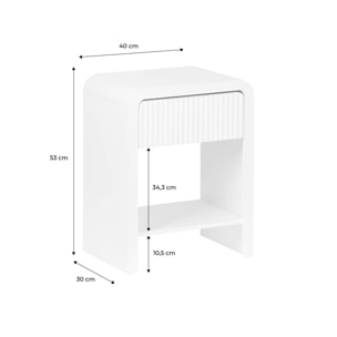 Table de chevet effet bois blanc rainuré 1 tiroir. 1 étagère