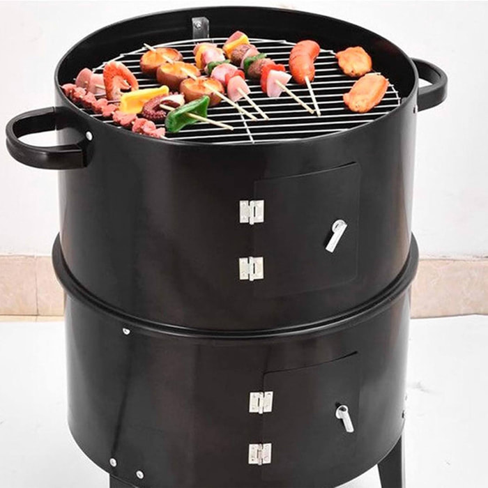 Well home - ahumador bbq de ø40x78cm con 2 parrillas y termómetro