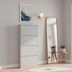 Scarpiera Slim In Metallo 4 Ante A Ribalta Ultra Sottile Salvaspazio Mobile Portascarpe Moderno Ingresso Camera Corridoio 138 x 50 x 15 Cm Grigio