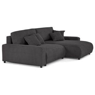 Pivoine - canapé d'angle 4 places réversible convertible avec 2 coffres en velours côtelé - Gris foncé