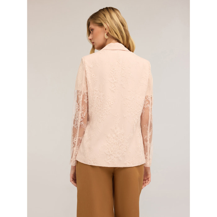 Motivi - Blazer de un solo pecho de encaje - Rosa cipria