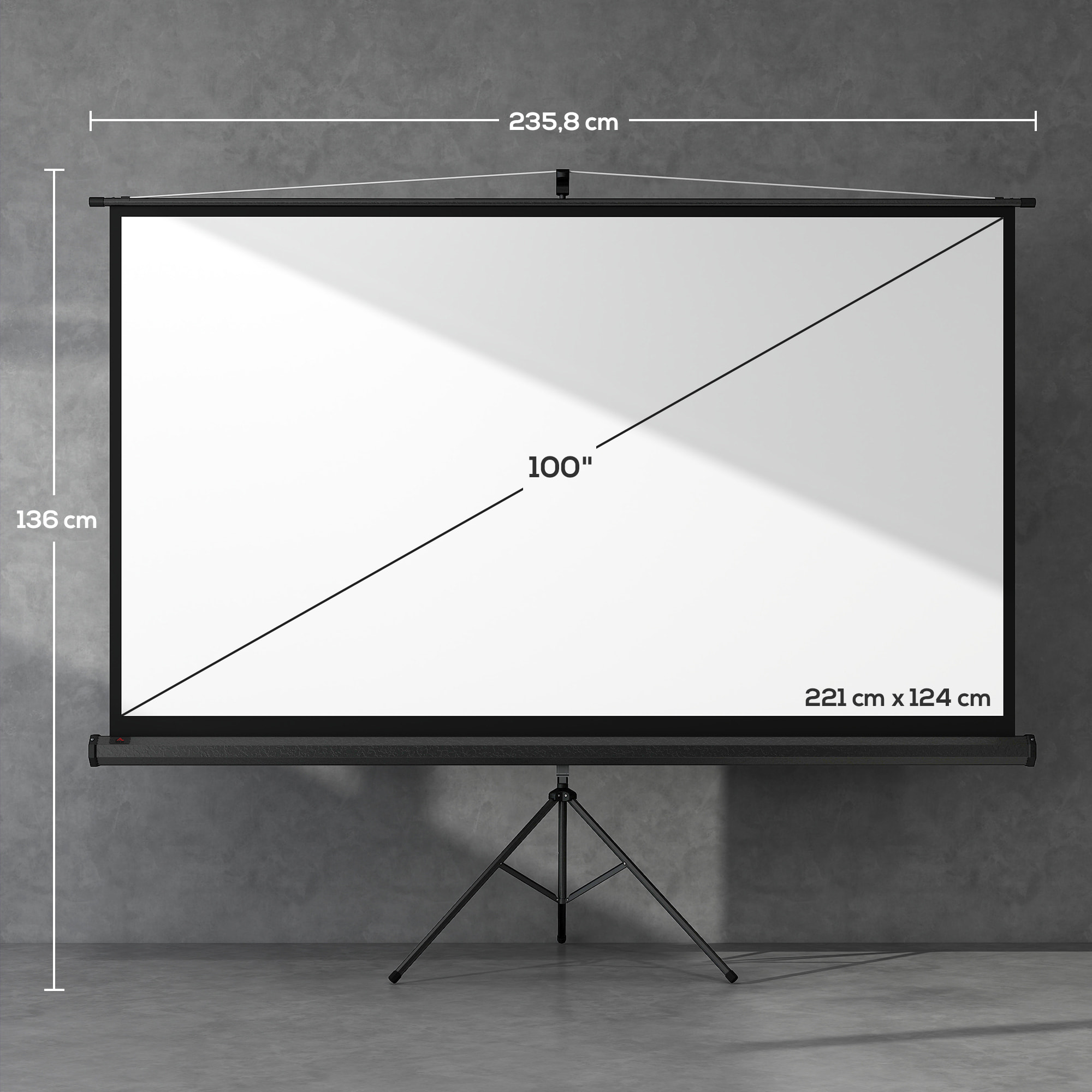 Écran de projection avec support trépied réglable en hauteur home-cinéma vidéo projecteur format 16:9 100 pouces noir