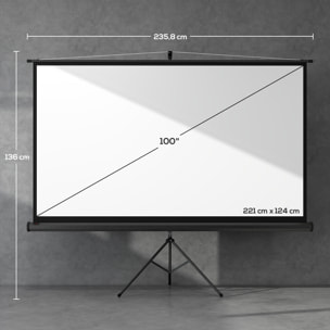 Écran de projection avec support trépied réglable en hauteur home-cinéma vidéo projecteur format 16:9 100 pouces noir