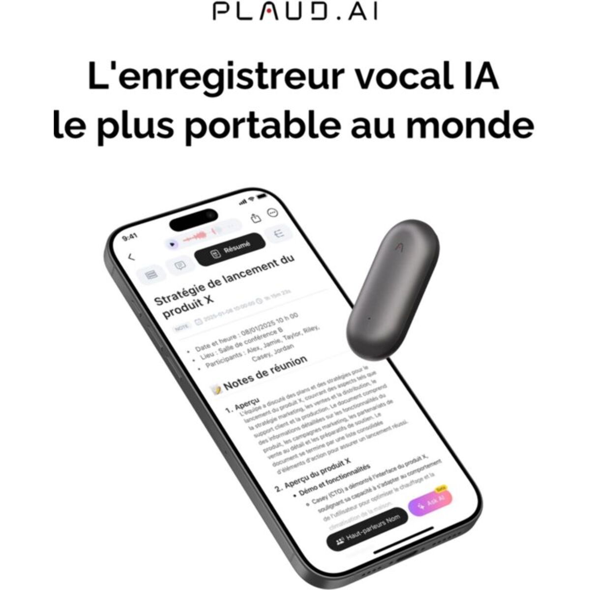 DICTAPHONE PLAUD NotePin Cosmic Gray