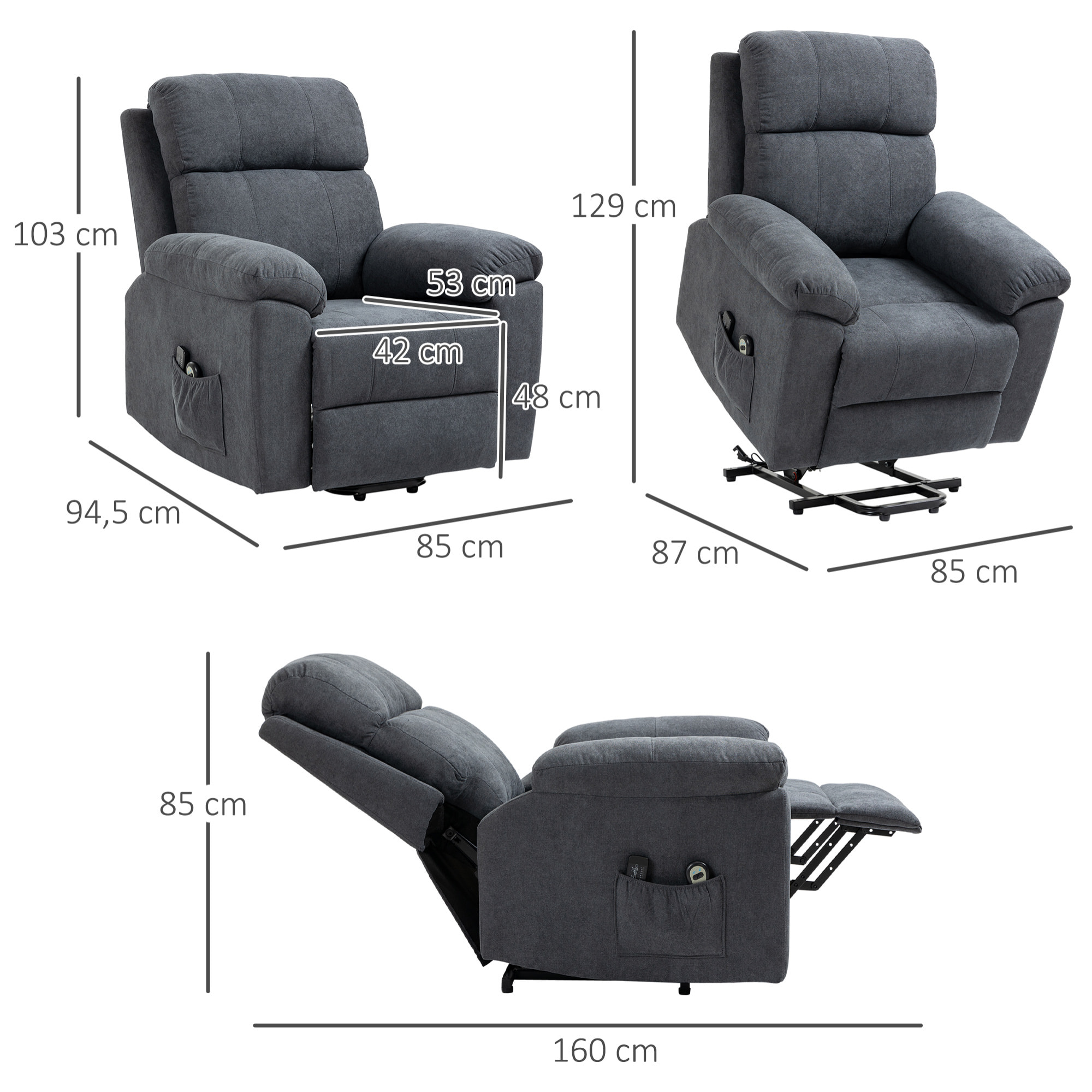 Fauteuil de massage fauteuil releveur électrique inclinaison réglable repose-pied ajustable tissu gris