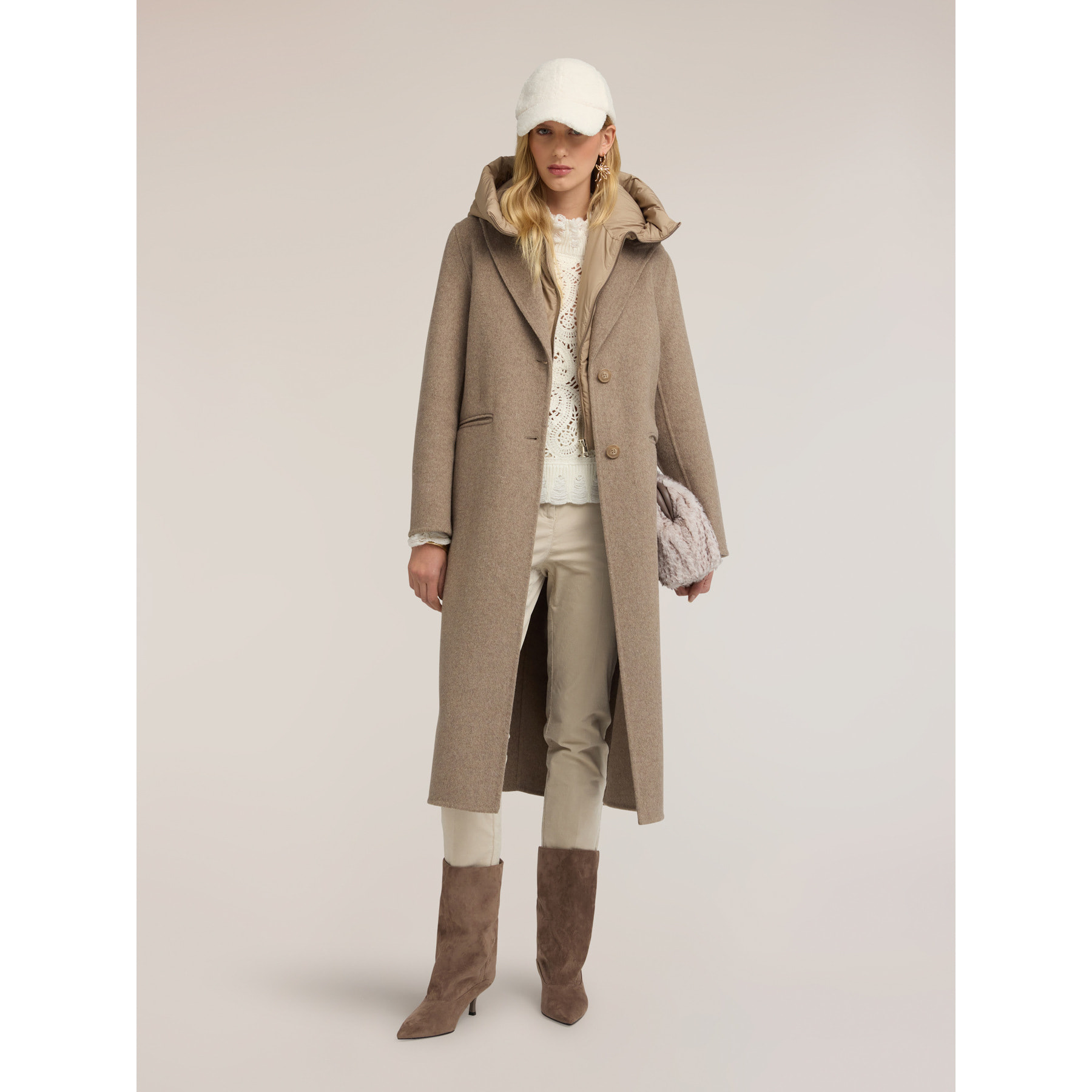 Motivi - Cappotto misto lana con cappuccio staccabile - Beige
