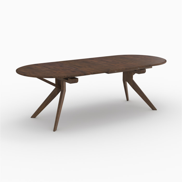 Table extensible en bois d'hévéa massif foncé 6 à 10 personnes - Merlin