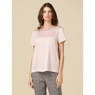 Oltre - Blusa in raso con castoni - Rosa