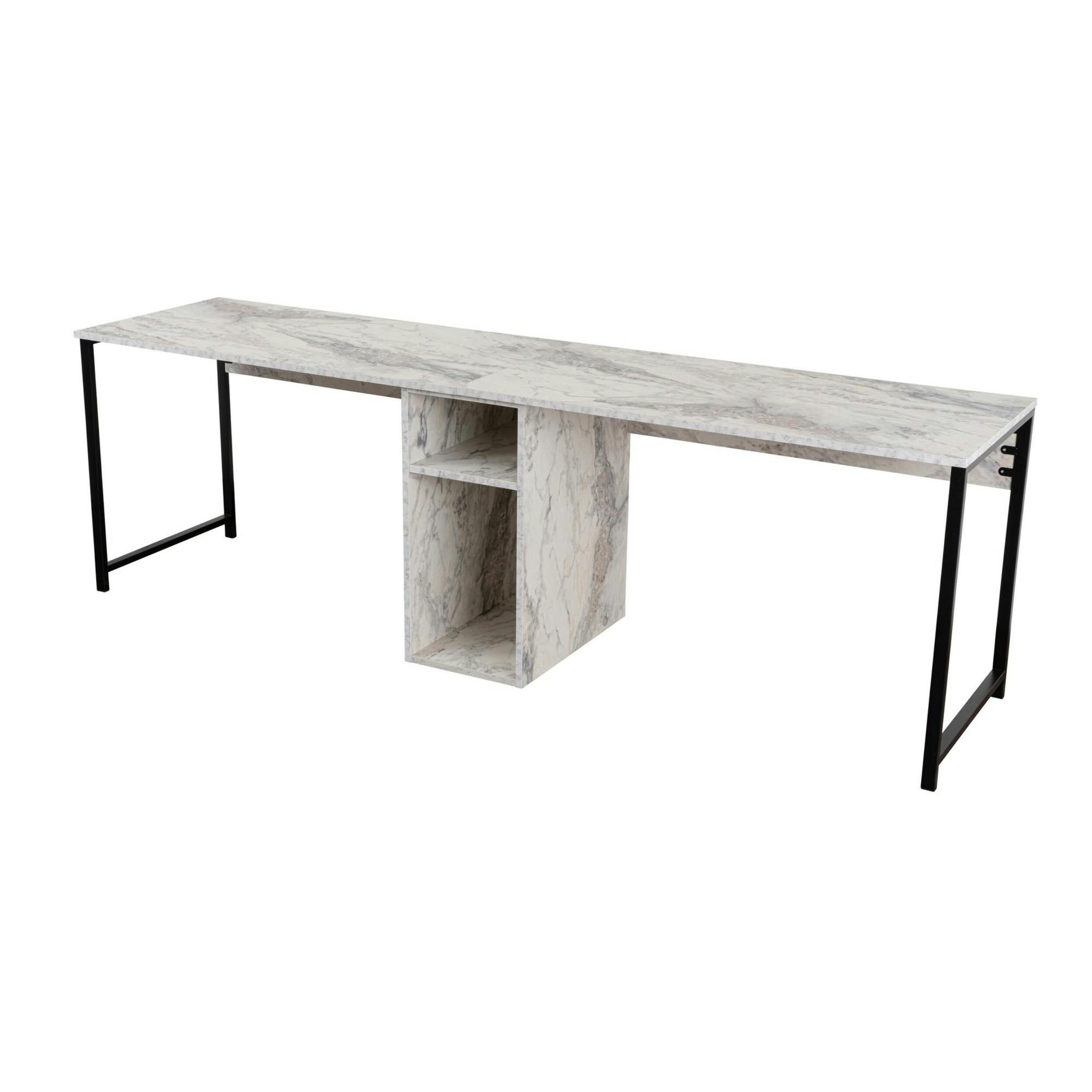 Bureau double avec rangement central - plateau effet marbre MARFA