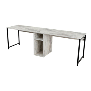 Bureau double avec rangement central - plateau effet marbre MARFA