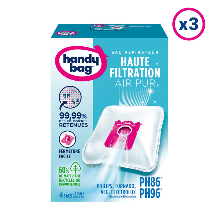 3x4 Sacs Aspirateurs + 1 Filtre Sortie D'Air À Découper - Ph86/Ph96 - Philips, Electrolux, Aeg, Tornado