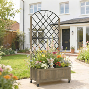 Jardinière mobile treillis haut acier noir bois traité carbonisation