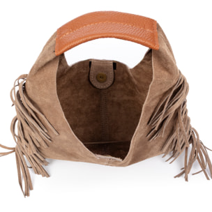 Balmuccia bolso de mano mujer. Piel auténtica gamuza, con flecos.