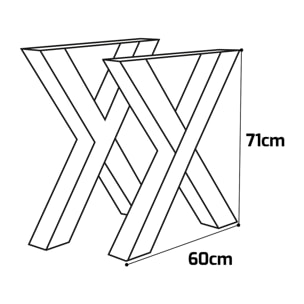 X-SHAPED - Set di 2 piedi per tavolo in acciaio polverizzato con forma ad "X". Colore nero. Altezza da terra 71cm