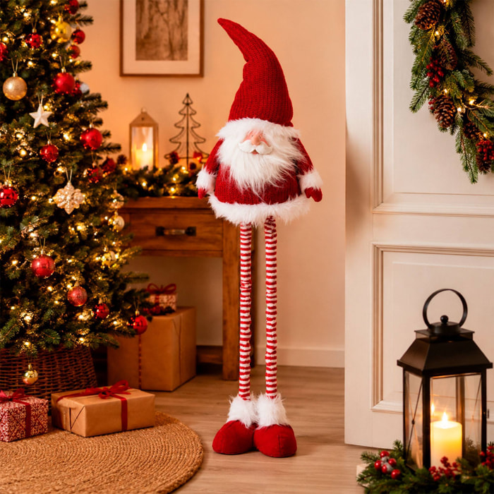 Papá noel decorativo con patas extensible con gorro de tela en color rojo, altura ajustable - 32x20x112 cm