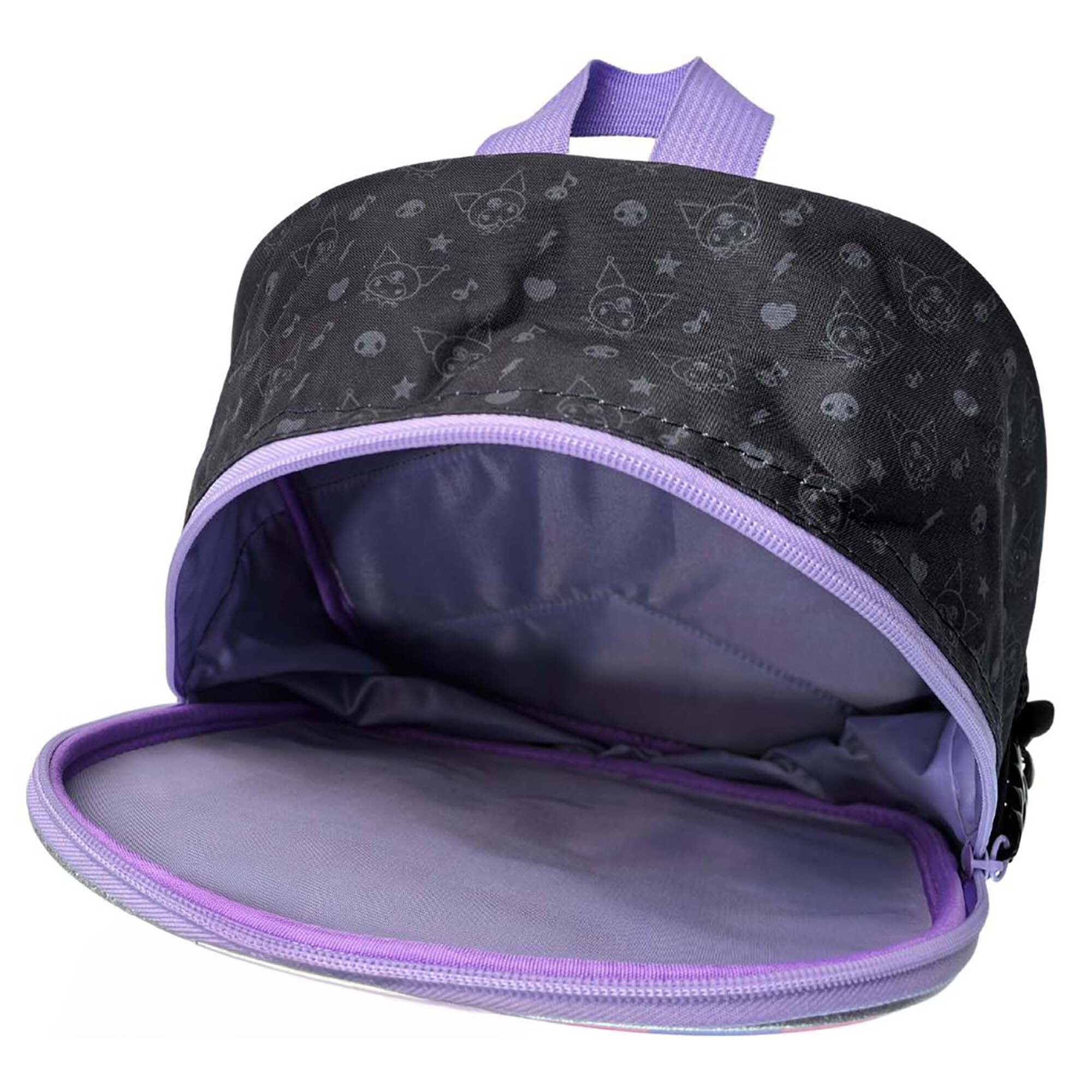 Kuromi Mochila Preescolar 3D. Bolsillo lateral. Espaldera acolchada.