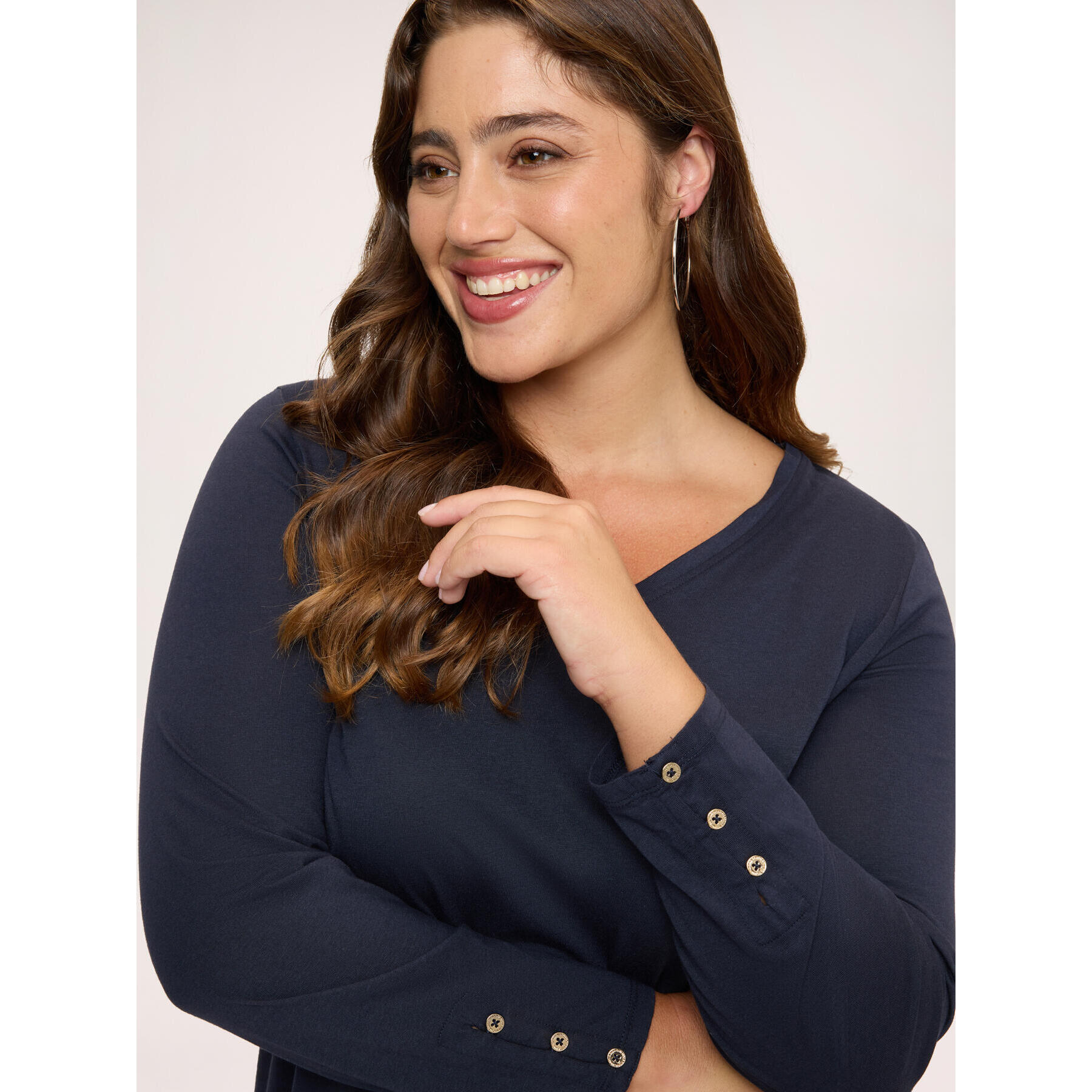 Fiorella Rubino - T-shirt in jersey con bottonicini sui polsisni - Blu