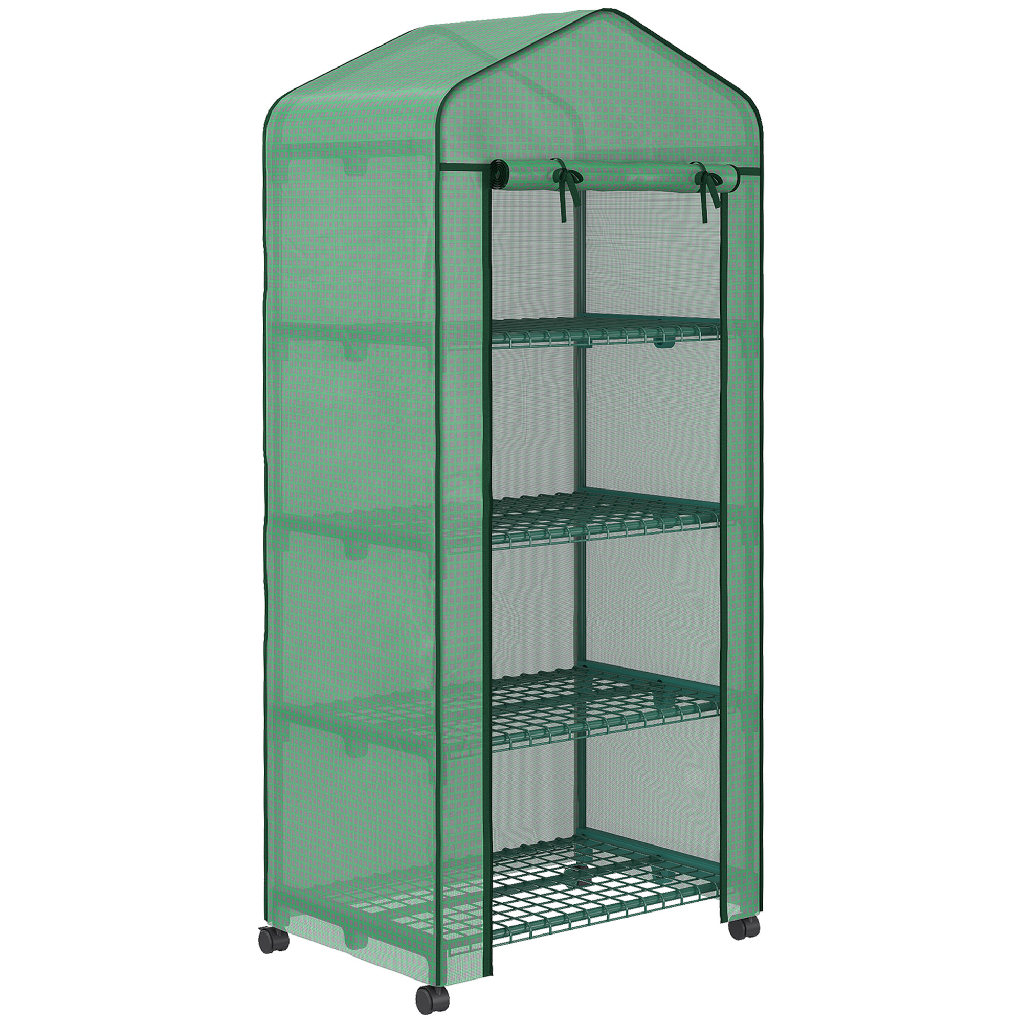 Serre de jardin balcon 4 étagères dim. 69 x 50 x 165 cm acier époxy bâche PE zippée haute densité vert