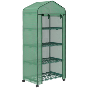 Serre de jardin balcon 4 étagères dim. 69 x 50 x 165 cm acier époxy bâche PE zippée haute densité vert
