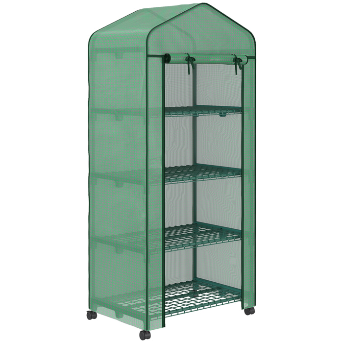 Serre de jardin balcon 4 étagères dim. 69 x 50 x 165 cm acier époxy bâche PE zippée haute densité vert
