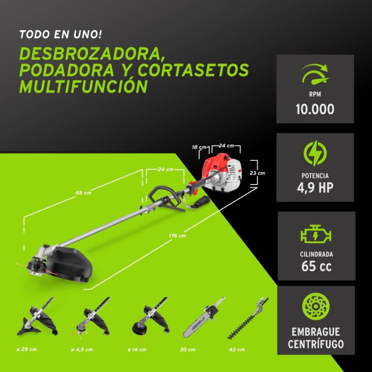 Herramienta multifunción de gasolina 2 tiempos, 5cv, 65cc - GM650X-5