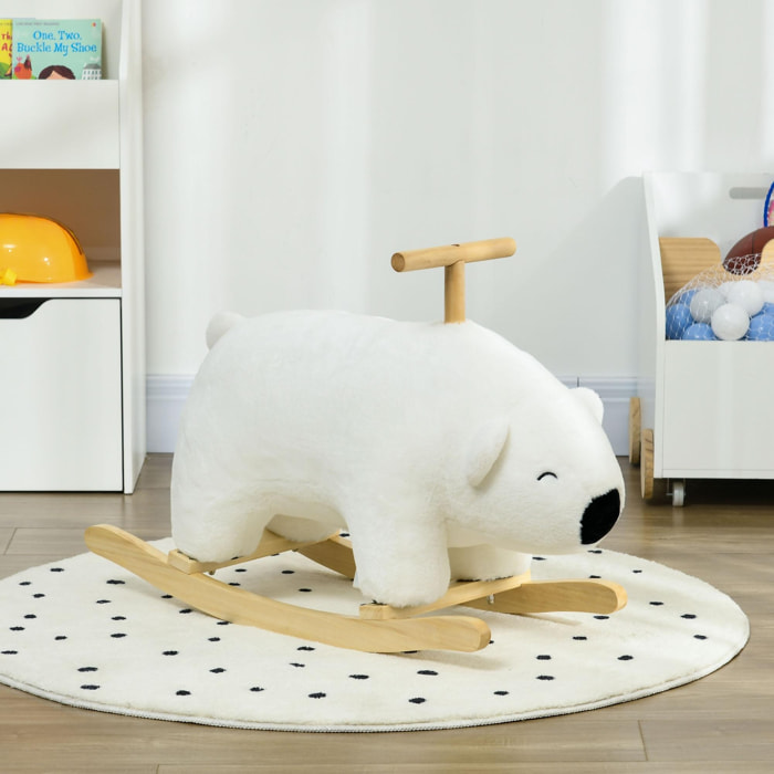 Cheval à bascule jouet à bascule modèle ours polaire fonction sonore poignée bois peuplier peluche douce blanc