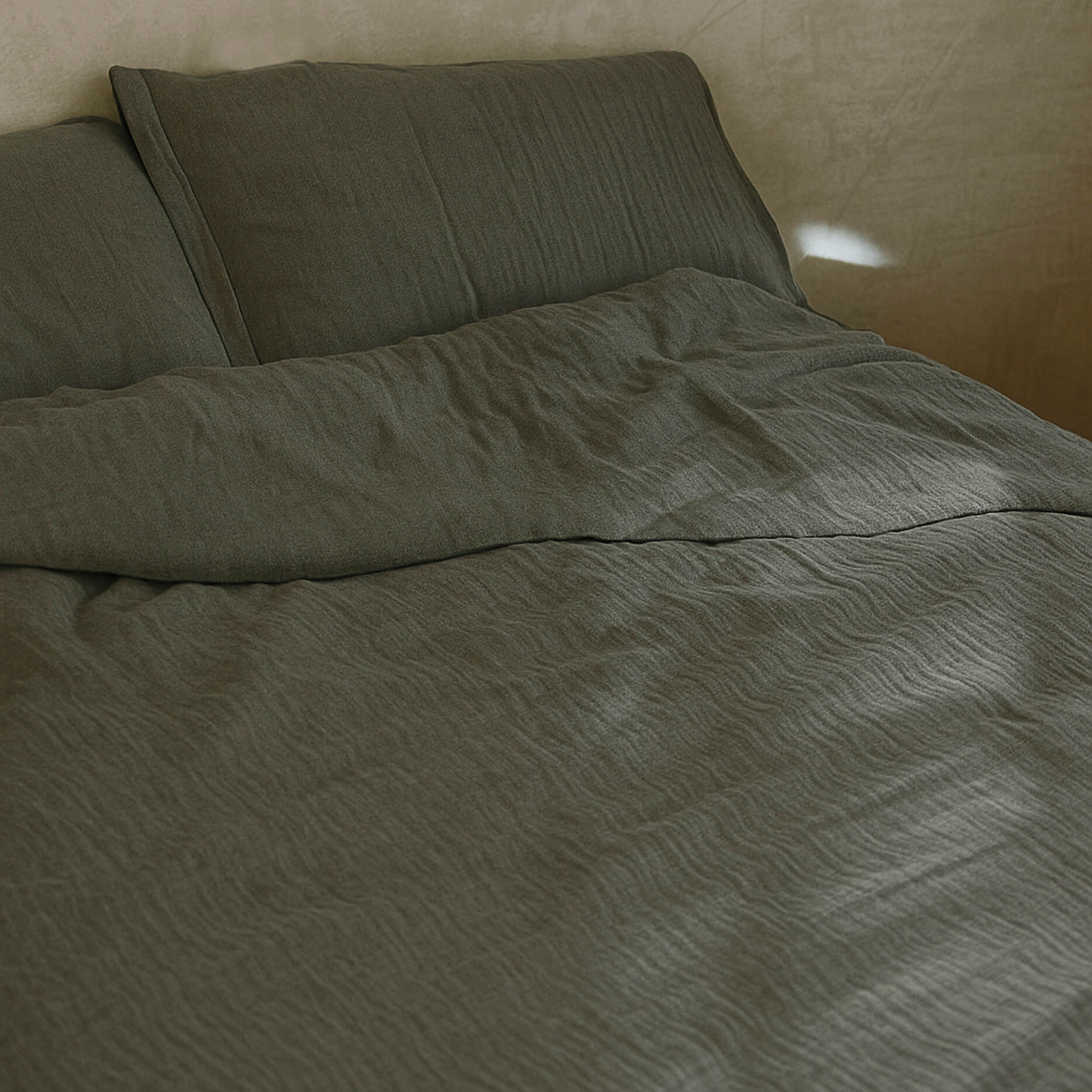 Naturals - Funda Nórdica Lisa - Cierre con botones - 100% Algodón de Muselina - Incluye 1/2 Fundas de Almohada - Verde