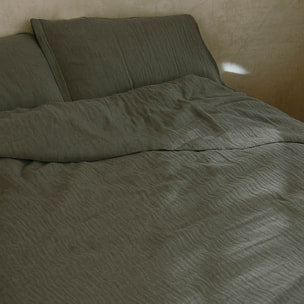 Naturals - Funda Nórdica Lisa - Cierre con botones - 100% Algodón de Muselina - Incluye 1/2 Fundas de Almohada - Verde