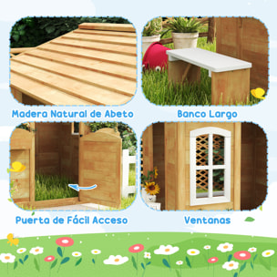 Casita Infantil Exterior de Madera Casita Infantil de Jardín con Buzón Ventanas Jardinera Mostrador y Banco Casa de Juegos para Niños a Partir de 3 Años Natural