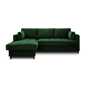 Anna - canapé d'angle gauche - 4 places - convertible avec coffre - en velours - Vert