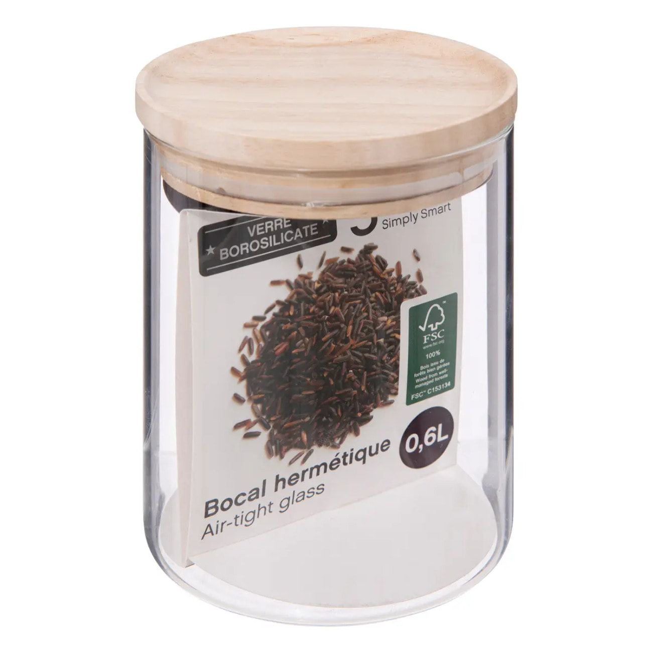 Bocal verre couvercle bois "Hermet" 0.6 L