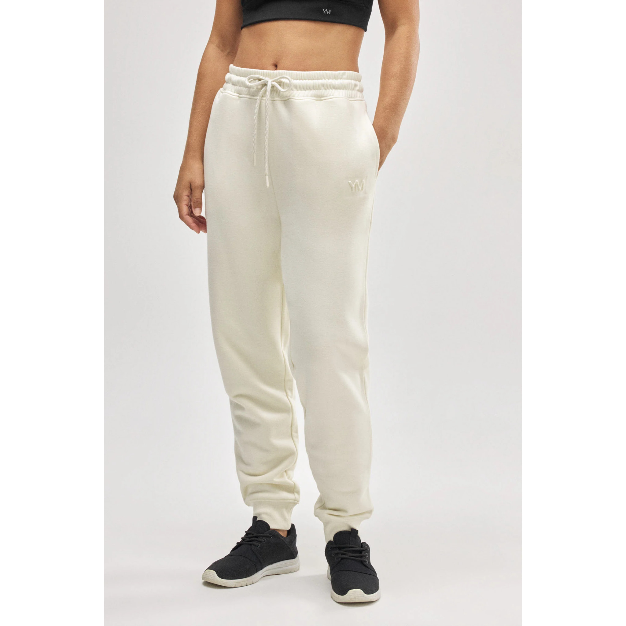 Pantaloni jogger in pile avorio con cintura regolabile