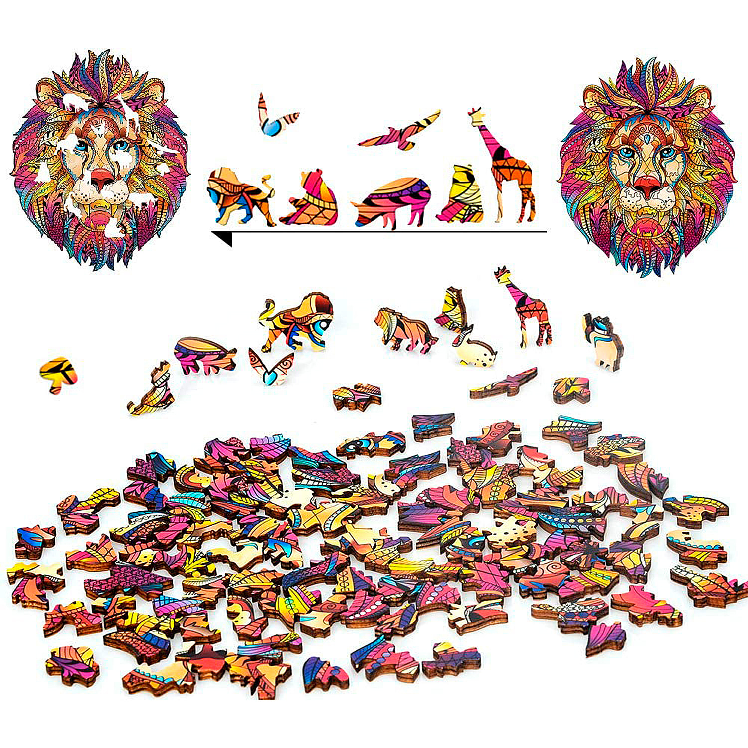 Puzzle in Legno con design di Leone. 100 pezzi.