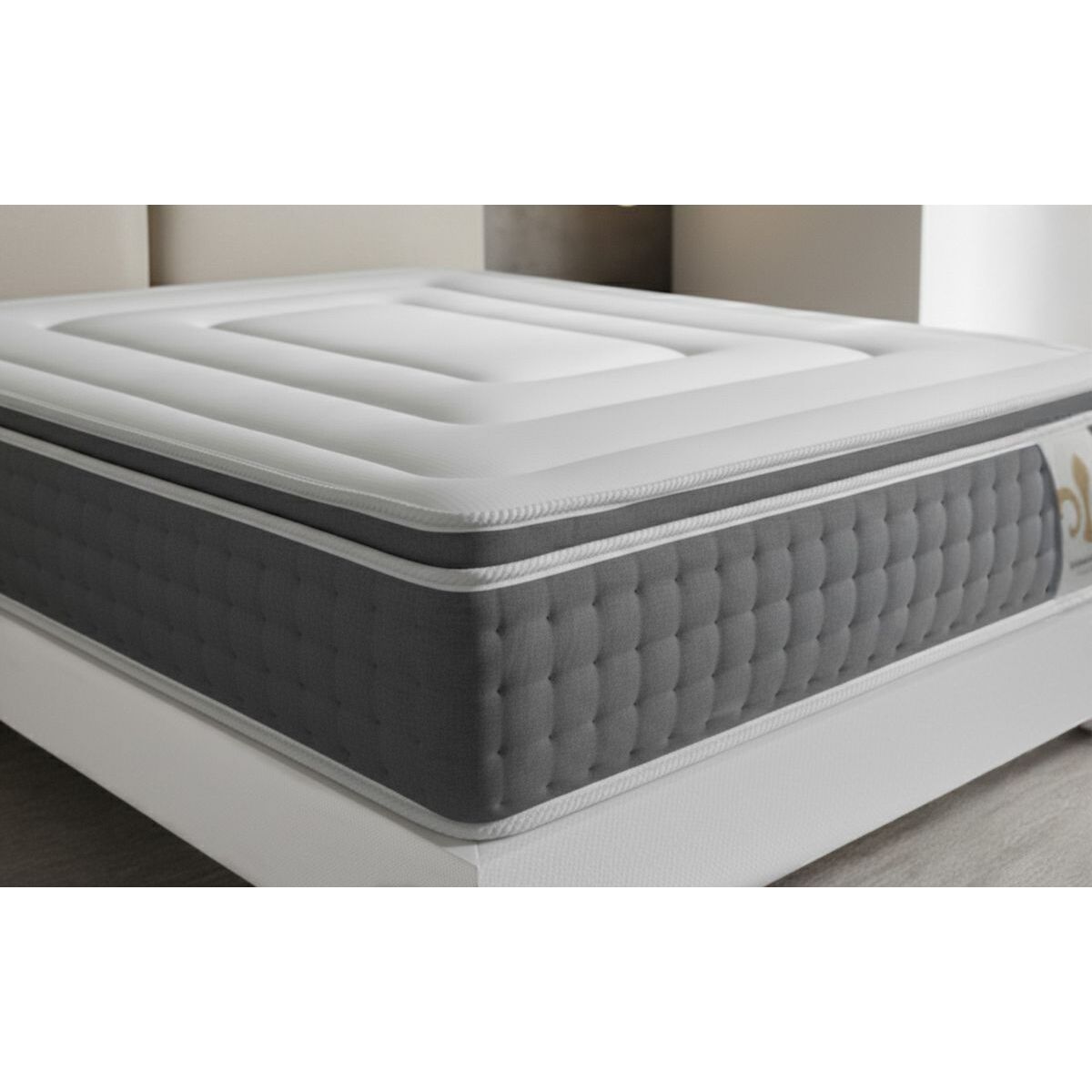 Ensemble Matelas Vingt-Six PLUS - 26cm - Ressorts ensachés et mémoire de forme - Effet nuage - Sommier Tapissier Gris