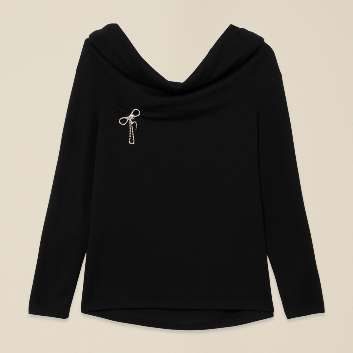 Oltre - Camiseta cuello shiffer con broche - Negro