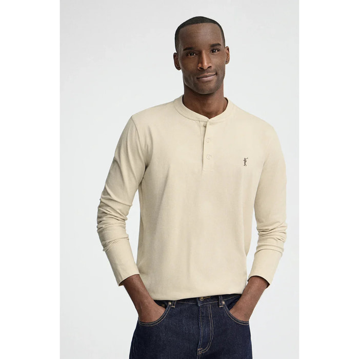 Camiseta beige de cuello panadero con bordado Rigby Go