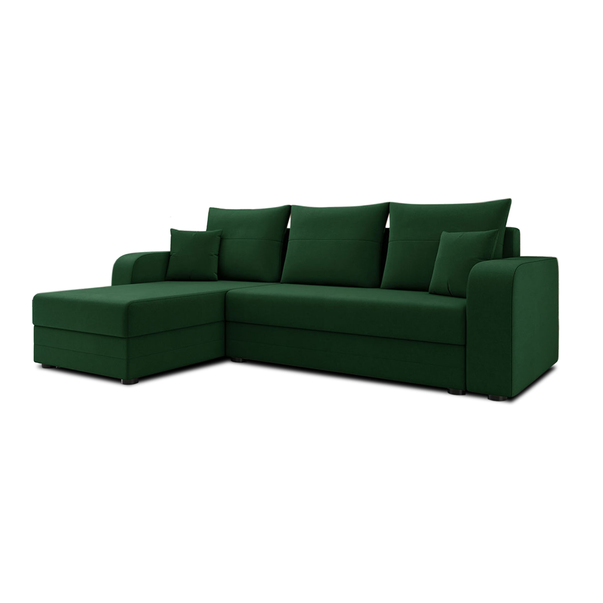 Harvey - Canapé d'angle réversible 4 places convertible avec coffre en velours - Vert