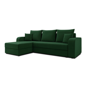 Harvey - Canapé d'angle réversible 4 places convertible avec coffre en velours - Vert
