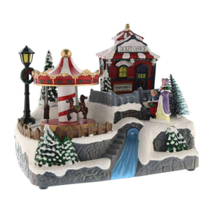 Pueblo navideño decorativo con rio en movimiento, luces led y música