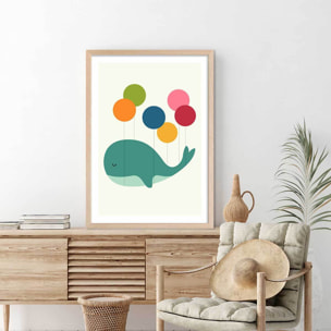 Affiche  baleine ballon Affiche + cadre en bois - Chêne