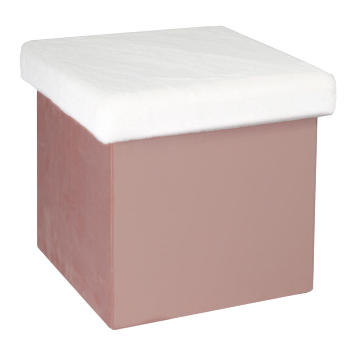 Coffre Pouf Pliable Rose Imitation Fourrure Leo