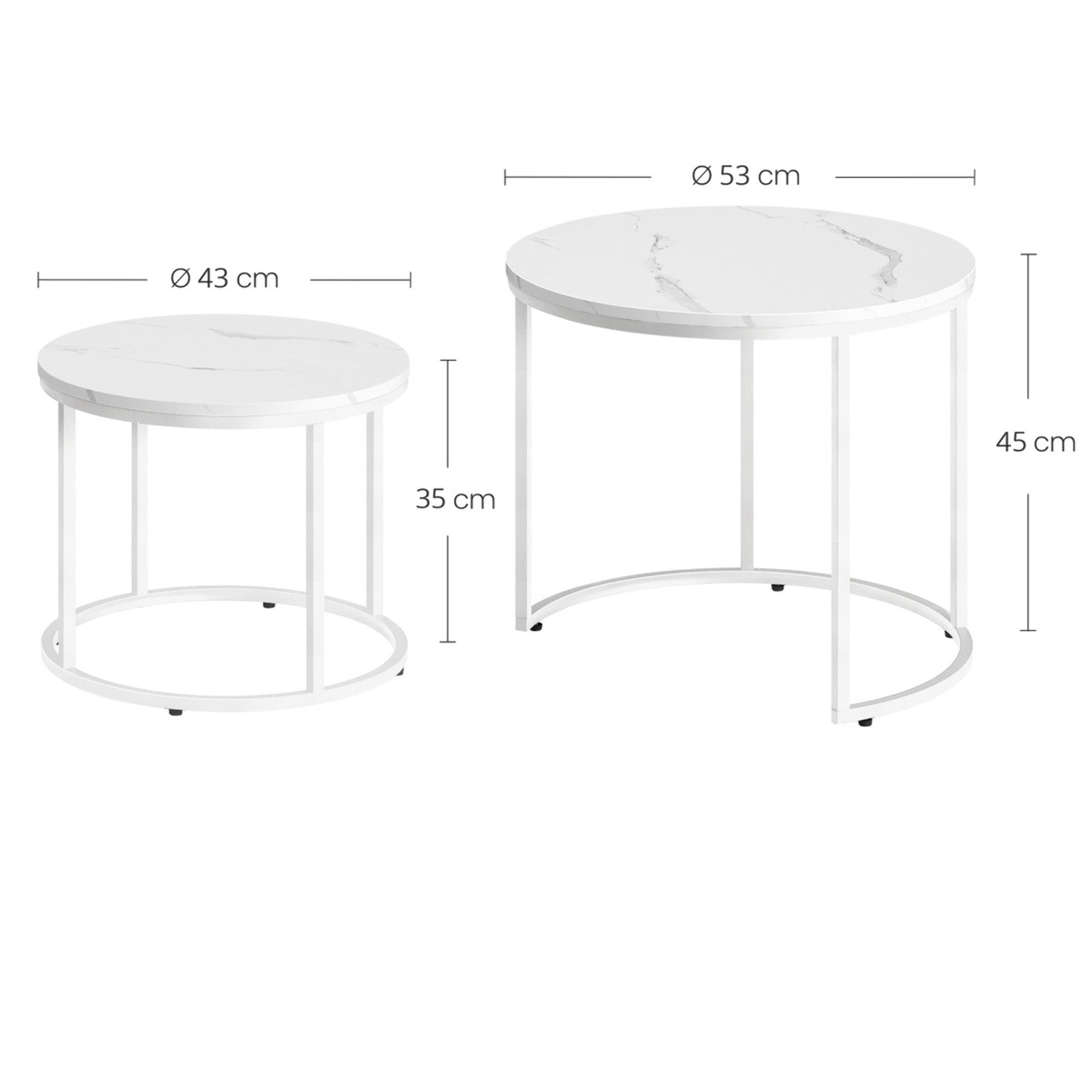 Set di 2 tavolini da salotto a incastro effetto marmo bianco