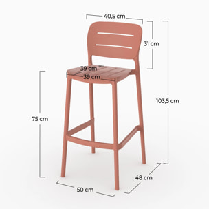 Lot de 2 chaises de bar de jardin 75 cm en plastique terracotta - Lola