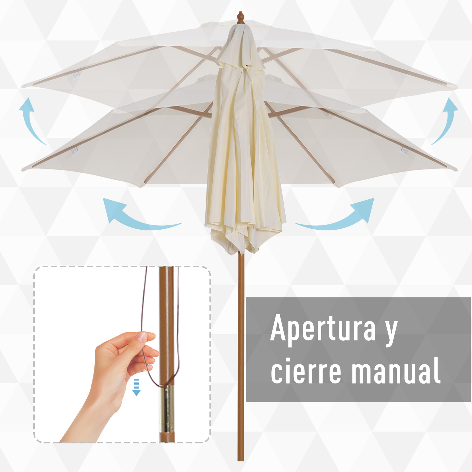 Sombrilla para Terraza de Poliéster Madera 2,5x2,25m Crema