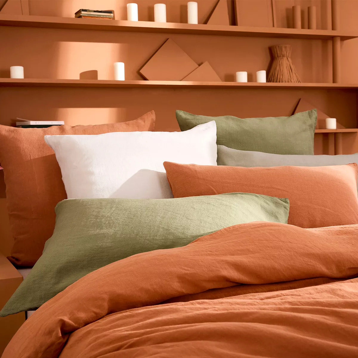 Taie d'oreiller pur lin lavé 165 g/m² uni orange Le lin lave cuivre